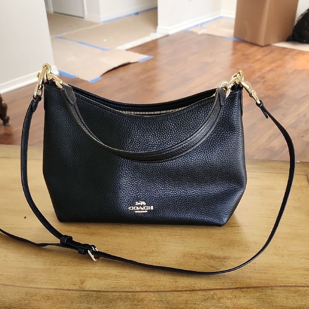 Coach Black Pebbled Leather Shoulder Bag with Gold Hardware